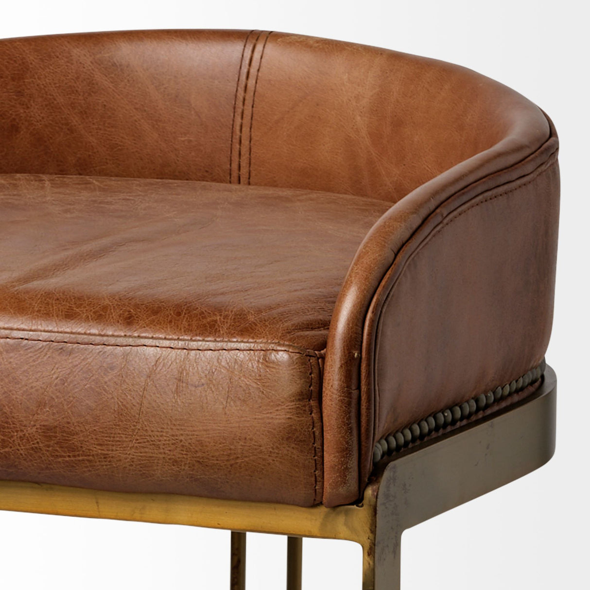 Hollyfield II Brown Leather Seat Gold Metal Base Bar Stool from Mercana - Luna Furniture