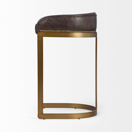 Hollyfield II Black Leather Seat Gold Metal Base Bar Stool from Mercana - Luna Furniture
