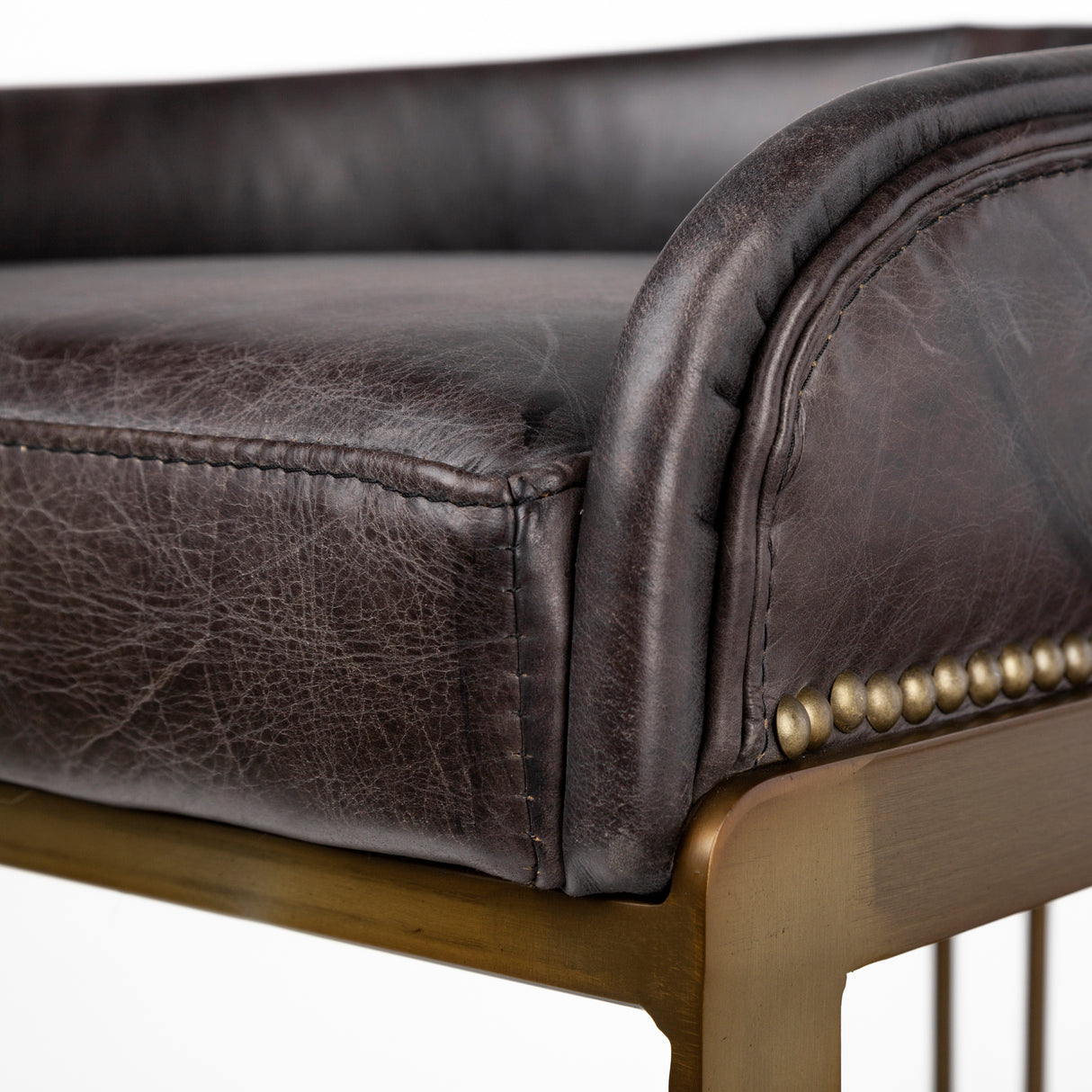 Hollyfield II Black Leather Seat Gold Metal Base Counter Stool from Mercana - Luna Furniture