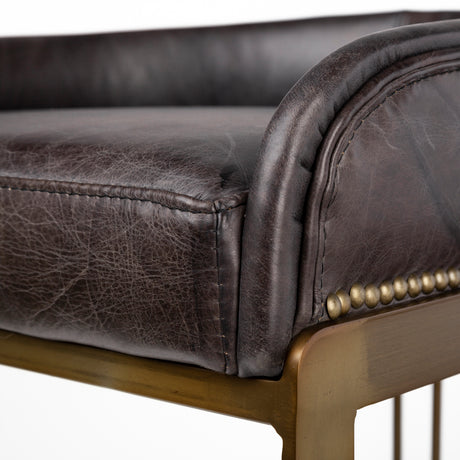 Hollyfield II Black Leather Seat Gold Metal Base Bar Stool from Mercana - Luna Furniture