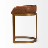 Hollyfield II Brown Leather Seat Gold Metal Base Stool from Mercana - Luna Furniture