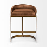 Hollyfield II Brown Leather Seat Gold Metal Base Stool from Mercana - Luna Furniture