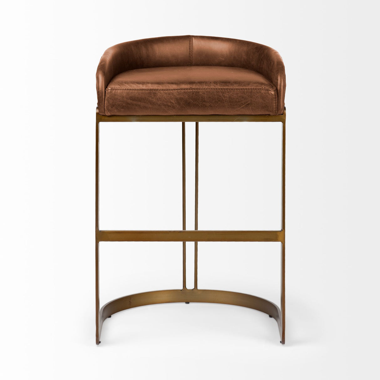 Hollyfield II Brown Leather Seat Gold Metal Base Bar Stool from Mercana - Luna Furniture