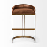 Hollyfield II Brown Leather Seat Gold Metal Base Bar Stool from Mercana - Luna Furniture