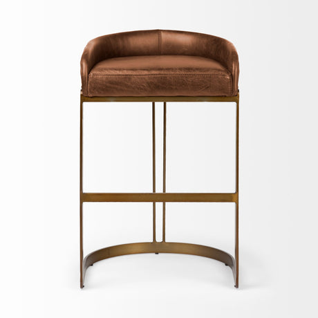 Hollyfield II Brown Leather Seat Gold Metal Base Bar Stool from Mercana - Luna Furniture