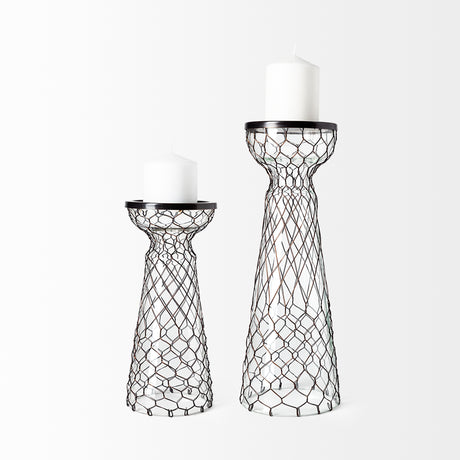 Shandra I Small Glass w/Metal Wire Snakeskin Pattern Table Candle Holder from Mercana - Luna Furniture