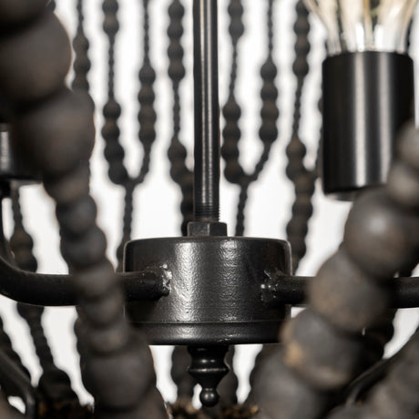 Liam I 32x30 Black Wooden Bead Bowl-Style Four Bulb Chandelier from Mercana - Luna Furniture