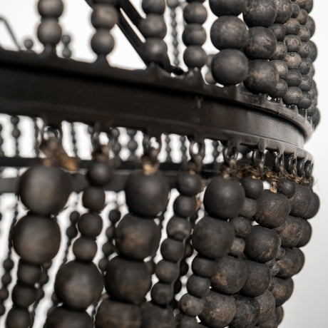 Liam I 32x30 Black Wooden Bead Bowl-Style Four Bulb Chandelier from Mercana - Luna Furniture