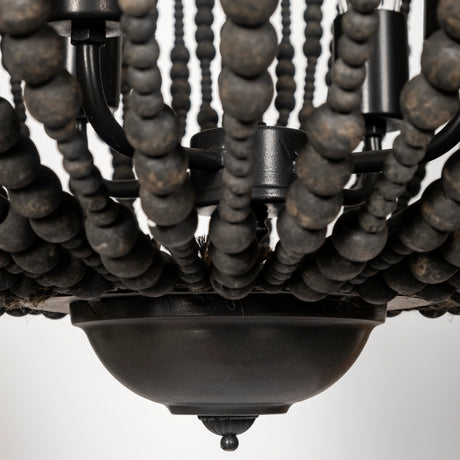 Liam I 32x30 Black Wooden Bead Bowl-Style Four Bulb Chandelier from Mercana - Luna Furniture