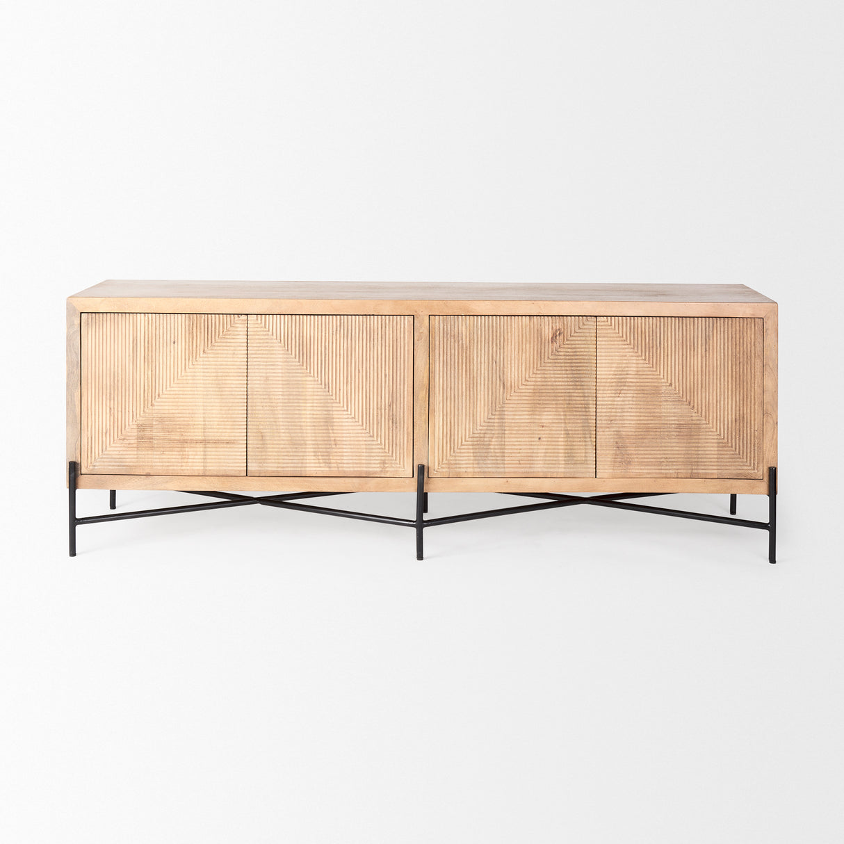 Cairo 78x19 Brown Solid Wood Black Metal Base 4 Door Cabinet Sideboard from Mercana - Luna Furniture
