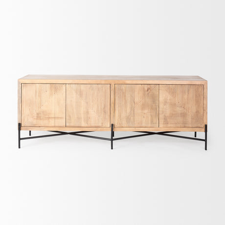 Cairo 78x19 Brown Solid Wood Black Metal Base 4 Door Cabinet Sideboard from Mercana - Luna Furniture