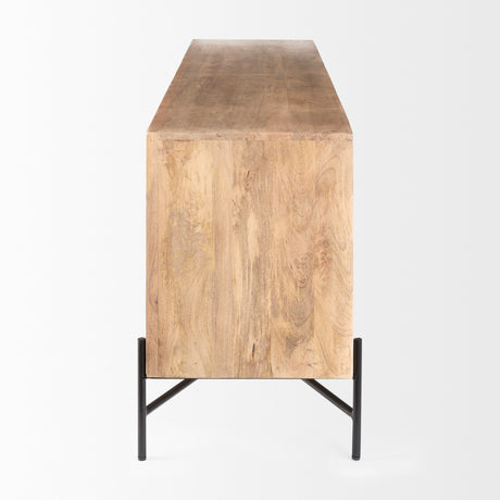 Cairo 78x19 Brown Solid Wood Black Metal Base 4 Door Cabinet Sideboard from Mercana - Luna Furniture