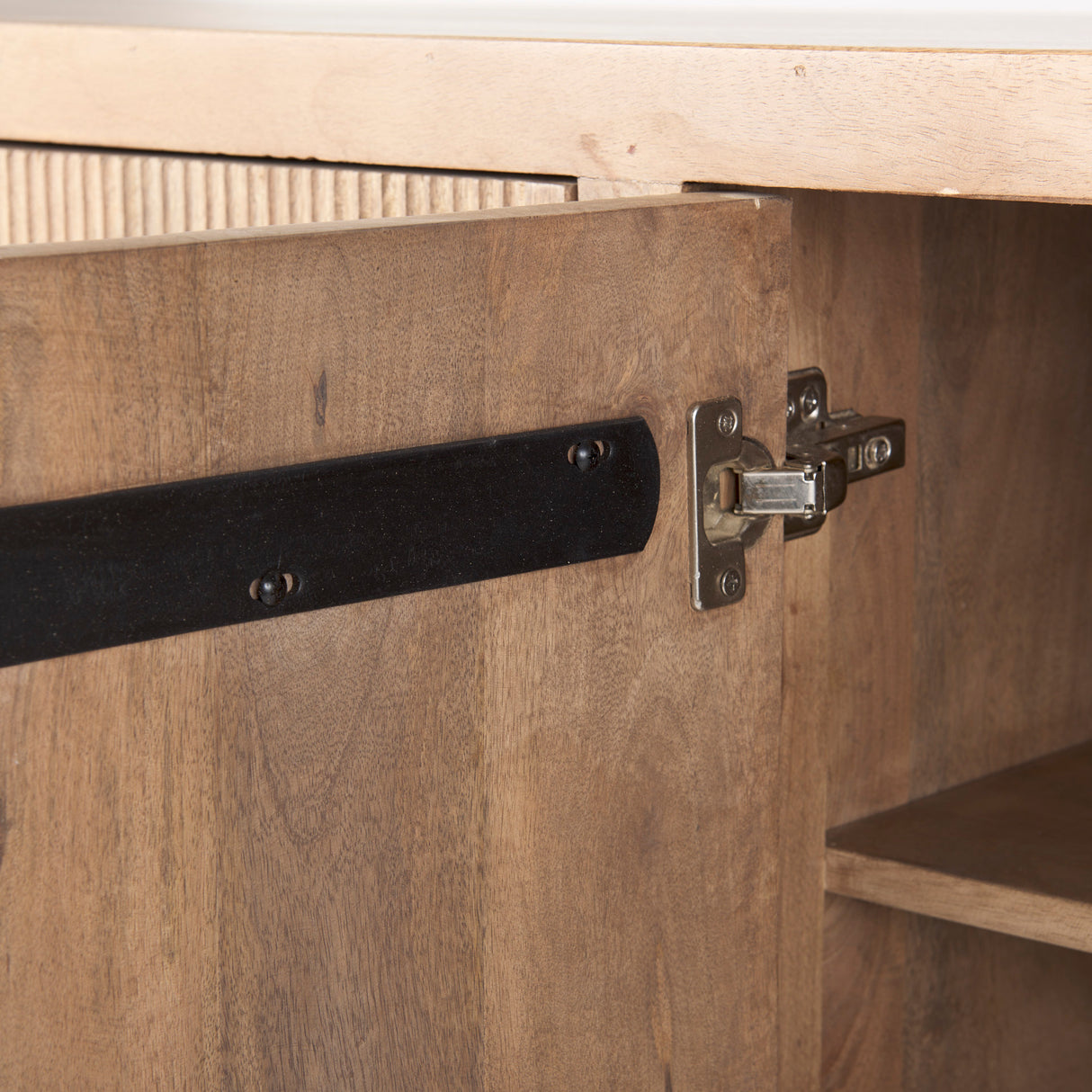 Cairo 78x19 Brown Solid Wood Black Metal Base 4 Door Cabinet Sideboard from Mercana - Luna Furniture