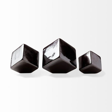 Mayweather (Set of 3) Black Geometric Ceramic Cubes from Mercana - Luna Furniture