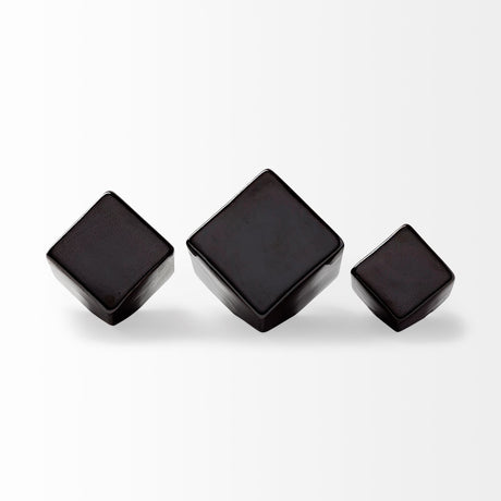 Mayweather (Set of 3) Black Geometric Ceramic Cubes from Mercana - Luna Furniture