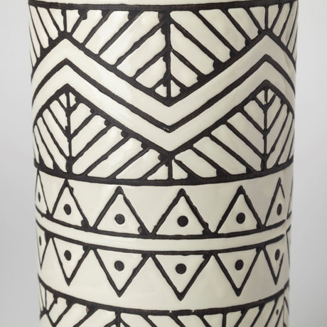 Uhura I Small Cream Black Patterned Cylindrical Vase from Mercana - Luna Furniture
