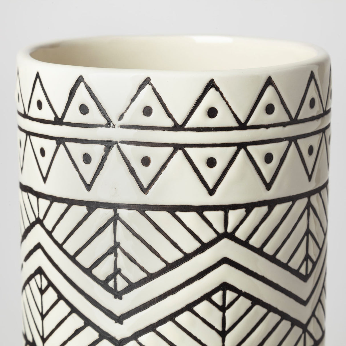 Uhura II Large Cream Black Patterned Cylindrical Ceramic Vase from Mercana - Luna Furniture