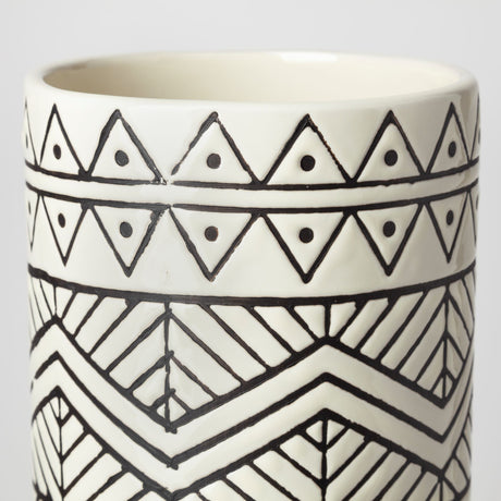 Uhura II Large Cream Black Patterned Cylindrical Ceramic Vase from Mercana - Luna Furniture