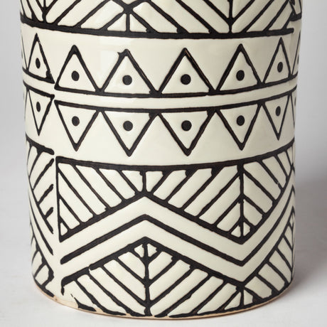 Uhura II Large Cream Black Patterned Cylindrical Ceramic Vase from Mercana - Luna Furniture