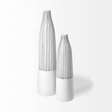 Kira I Small White Pinstripe Ceramic Vase from Mercana - Luna Furniture
