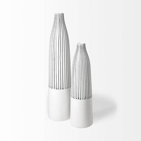 Kira I Small White Pinstripe Ceramic Vase from Mercana - Luna Furniture