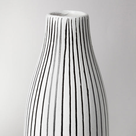 Kira I Small White Pinstripe Ceramic Vase from Mercana - Luna Furniture