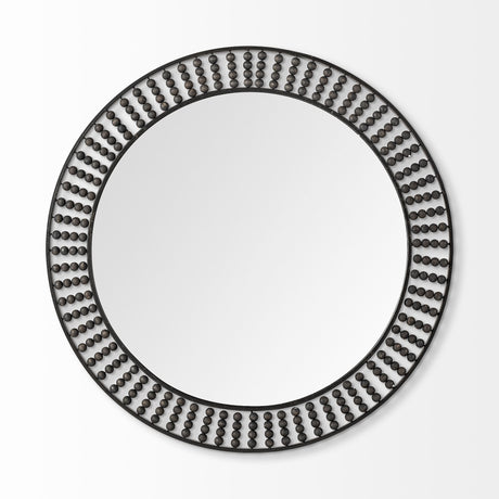 Claiborne 42" Round Black Metal Frame Mirror w/Wood Beads from Mercana - Luna Furniture