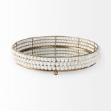 Decatur I 21L x 21W White Wooden Bead Mirrored Bottom Round Tray from Mercana - Luna Furniture