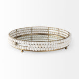 Decatur I 21L x 21W White Wooden Bead Mirrored Bottom Round Tray from Mercana - Luna Furniture