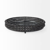 Decatur II 21L x 21W Black Wooden Bead Mirrored Bottom Round Tray from Mercana - Luna Furniture