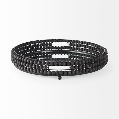 Decatur II 21L x 21W Black Wooden Bead Mirrored Bottom Round Tray from Mercana - Luna Furniture