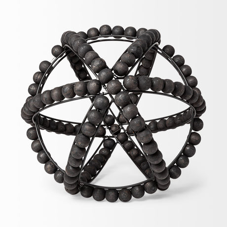 Earnhardt II Large 11L x 11W Black Wooden Beaded Orb from Mercana - Luna Furniture