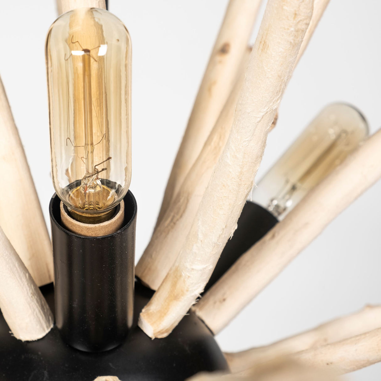 Jules 25x25 Blonde Wood and Black Metal Six Bulb Chandelier Light from Mercana - Luna Furniture