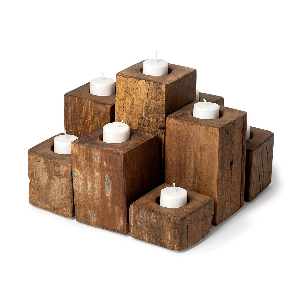 Cassius Light Brown Nine Wood Block Table Candle Holder from Mercana - Luna Furniture