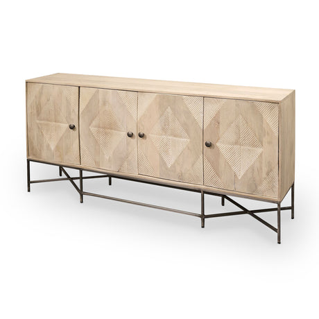 Hogarth III 72L x 15W x 34H Brown Solid Wood Frame Gold Metal Base 4 Cabinet Door Sideboard from Mercana - Luna Furniture