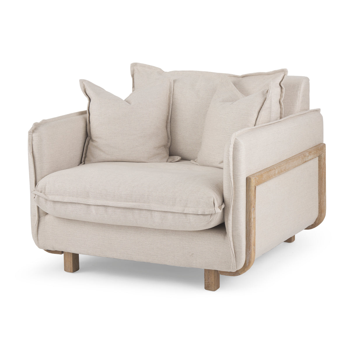 Roy II Beige Upholstered and Brown Wood Frame Arm Chair from Mercana - Luna Furniture