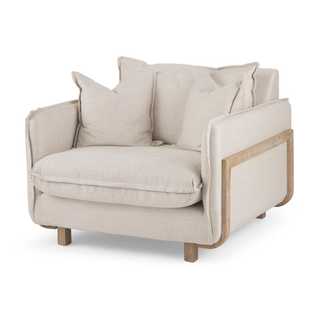 Roy II Beige Upholstered and Brown Wood Frame Arm Chair from Mercana - Luna Furniture