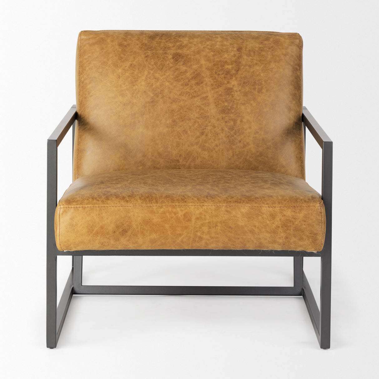 Armelle II Brown Leather Seat w/Gray Metal Frame Accent Chair from Mercana - Luna Furniture