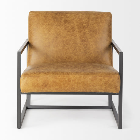 Armelle II Brown Leather Seat w/Gray Metal Frame Accent Chair from Mercana - Luna Furniture