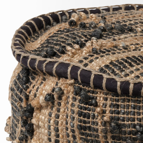 Riley Tan Jute Popcorn Stich Cylindrical Pouf from Mercana - Luna Furniture