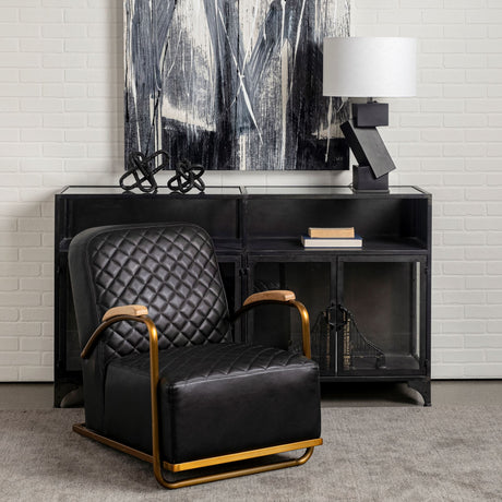 Horace I Black Leather Diamond Pattern w/Gold Iron Frame Accent Chair from Mercana - Luna Furniture