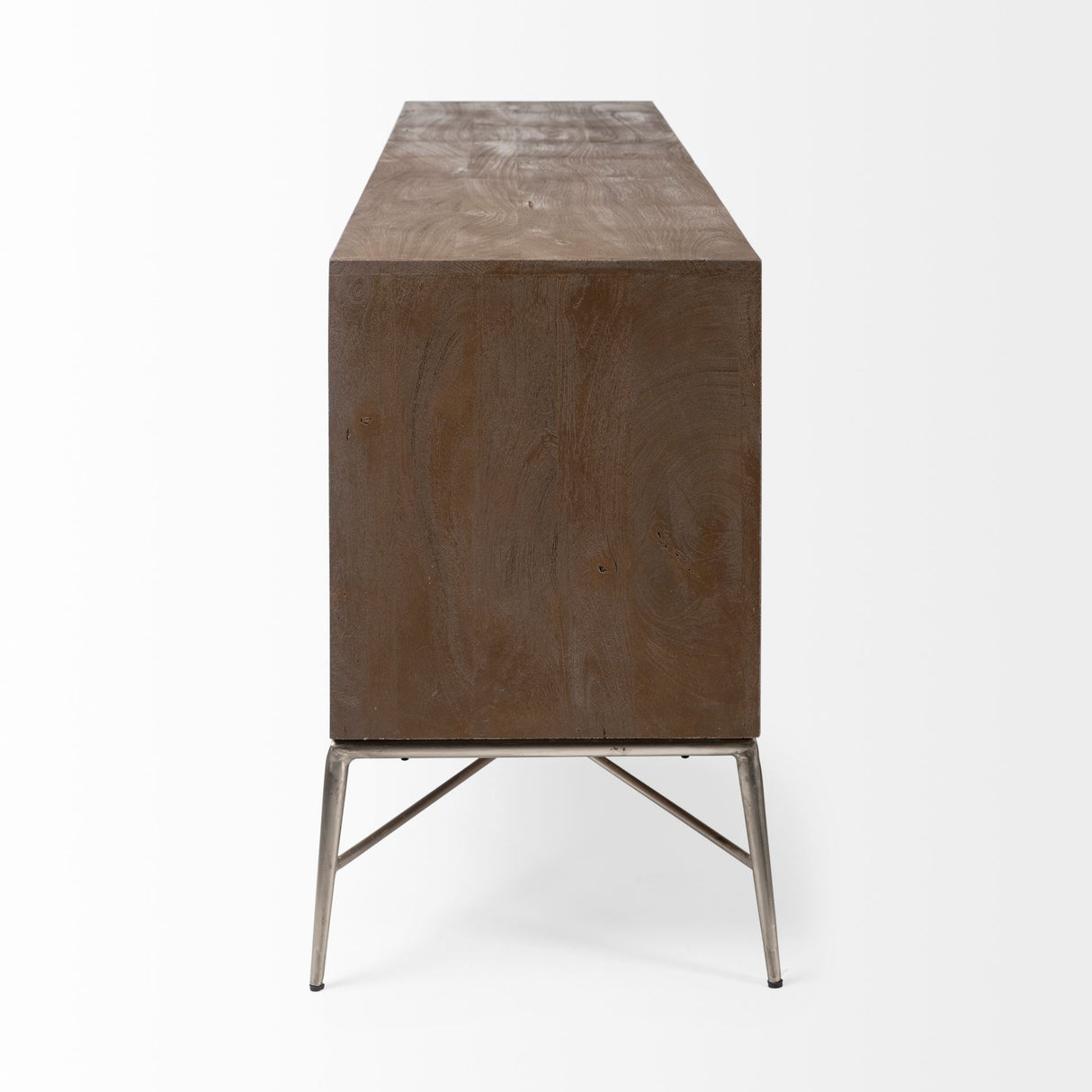 Swordfish 72L x 19W x 30.25H Two-Tone Brown Wood Cabinet Silver Metal Base 4 Cabinet Door Sideboard from Mercana - Luna Furniture
