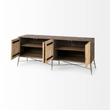 Swordfish 72L x 19W x 30.25H Two-Tone Brown Wood Cabinet Silver Metal Base 4 Cabinet Door Sideboard from Mercana - Luna Furniture