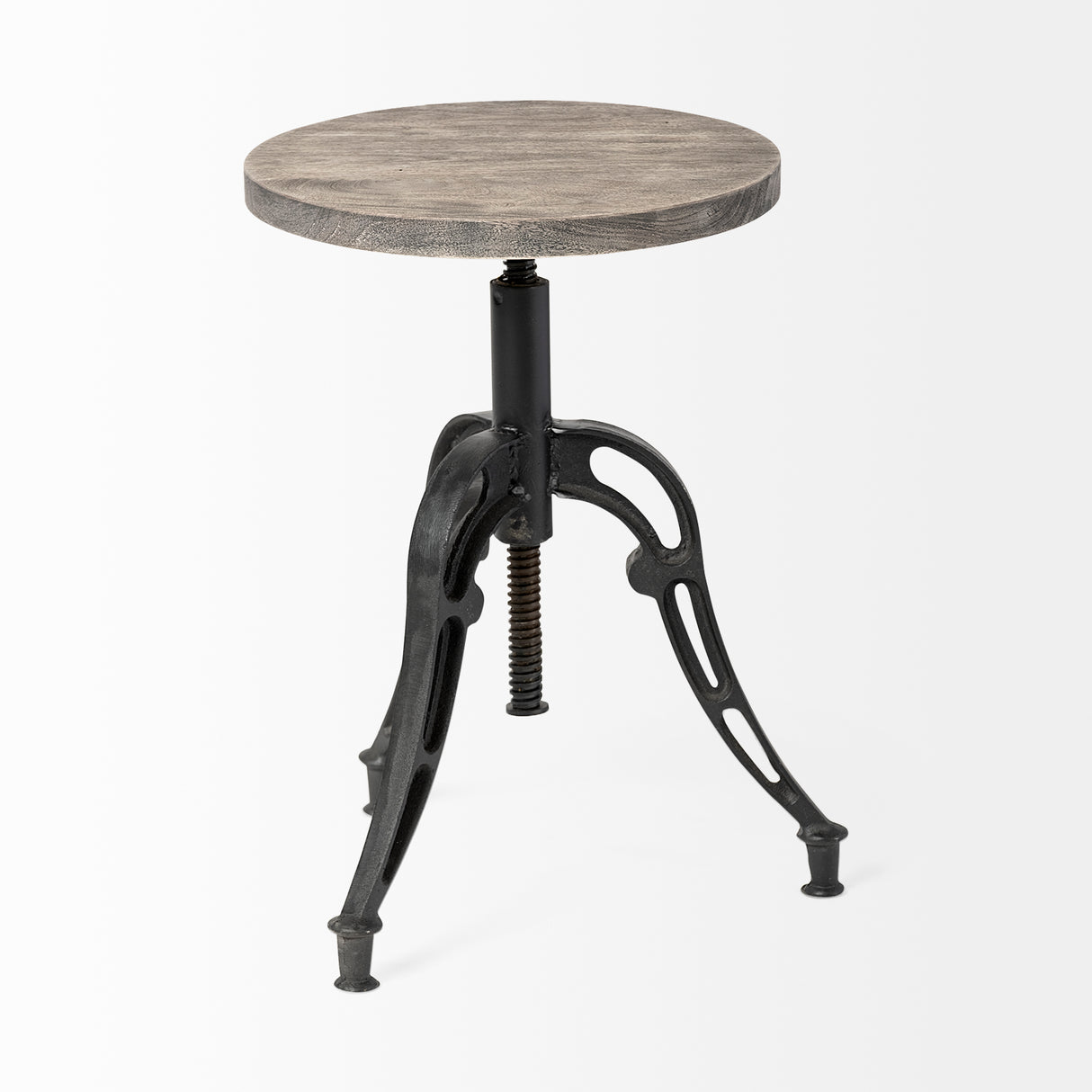 Emslie I 19"-25" Brown Wood Seat Black Metal Frame Stool from Mercana - Luna Furniture
