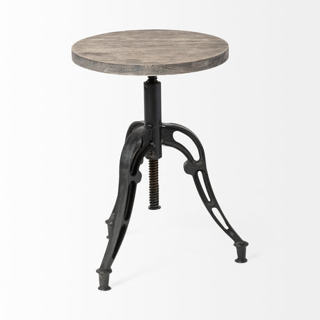 Emslie I 19"-25" Brown Wood Seat Black Metal Frame Stool from Mercana - Luna Furniture