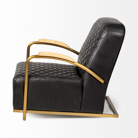 Horace I Black Leather Diamond Pattern w/Gold Iron Frame Accent Chair from Mercana - Luna Furniture