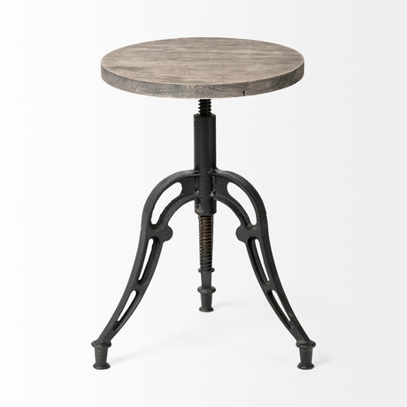 Emslie I 19"-25" Brown Wood Seat Black Metal Frame Stool from Mercana - Luna Furniture