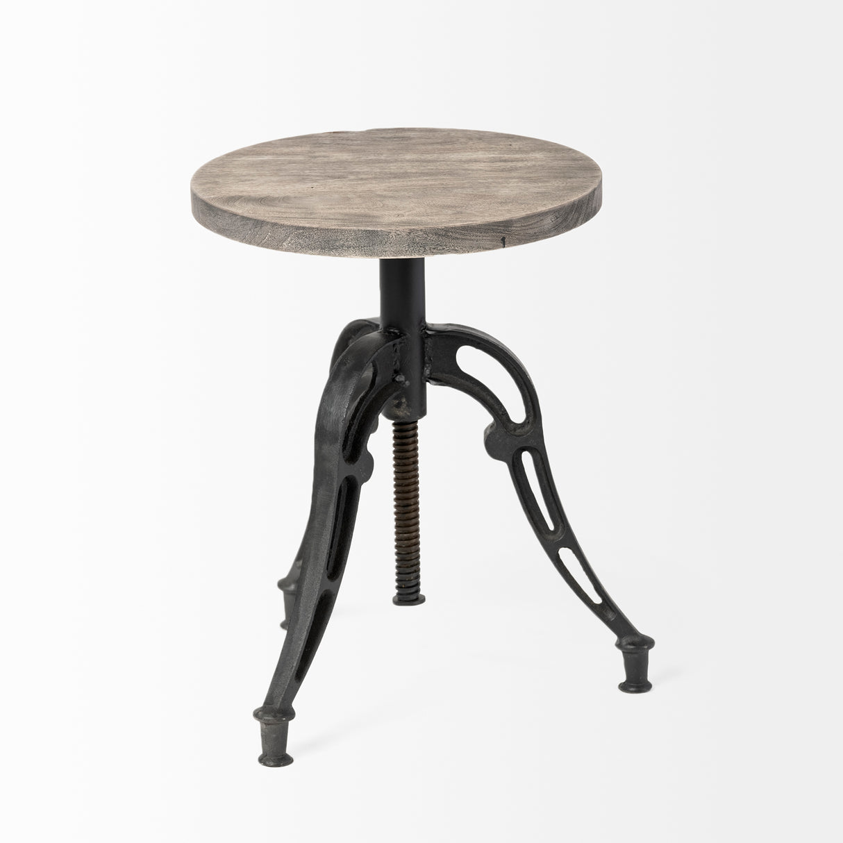 Emslie I 19"-25" Brown Wood Seat Black Metal Frame Stool from Mercana - Luna Furniture