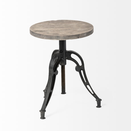 Emslie I 19"-25" Brown Wood Seat Black Metal Frame Stool from Mercana - Luna Furniture