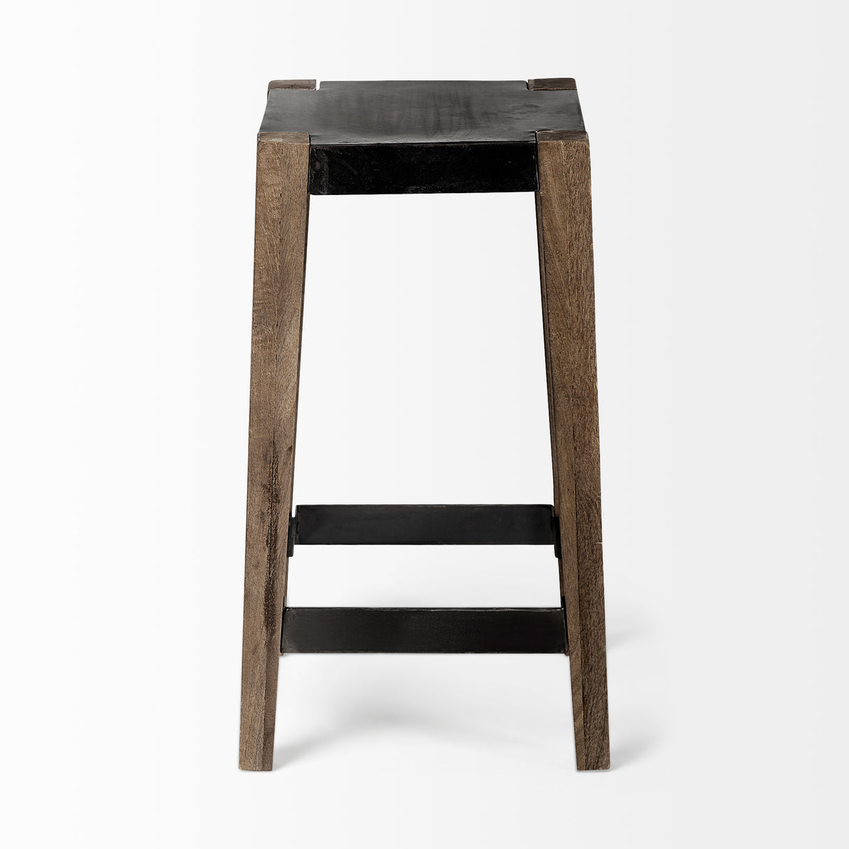 Nell 26" Seat Height Black Metal Seat & Foot Rest With Brown Wood Legs Stool from Mercana - Luna Furniture